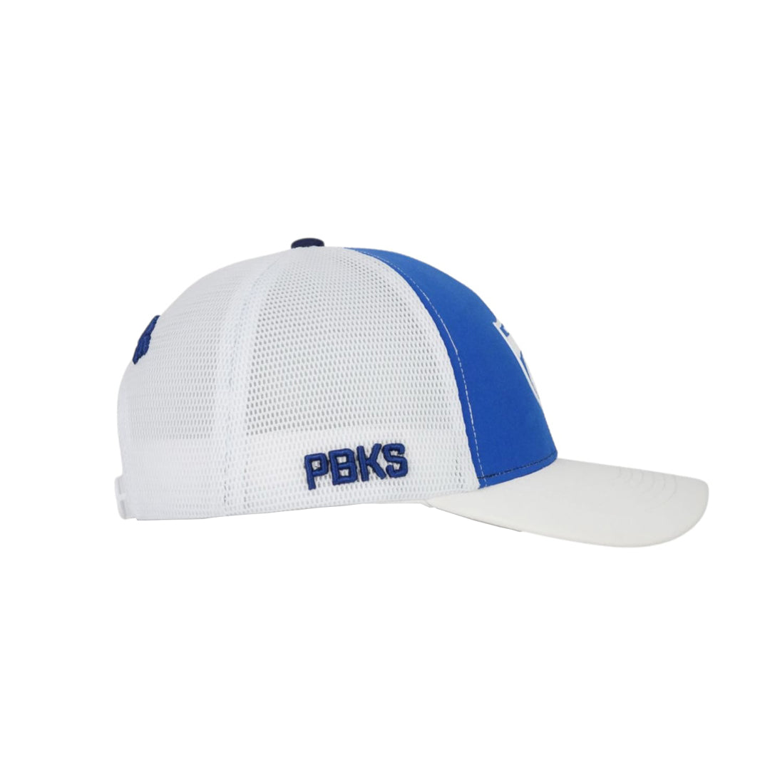 
                  
                    Valientecaps Punjab Kings dual tone cap with adjustable strap, featuring team logo and vibrant blue and white colors.
                  
                