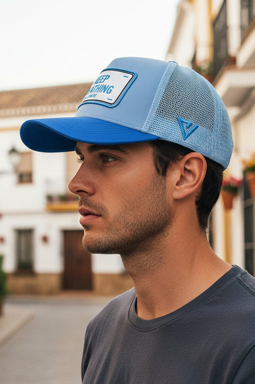 
                  
                    "Keep Breathing" Trucker Hat Premium Rubber Logo
                  
                