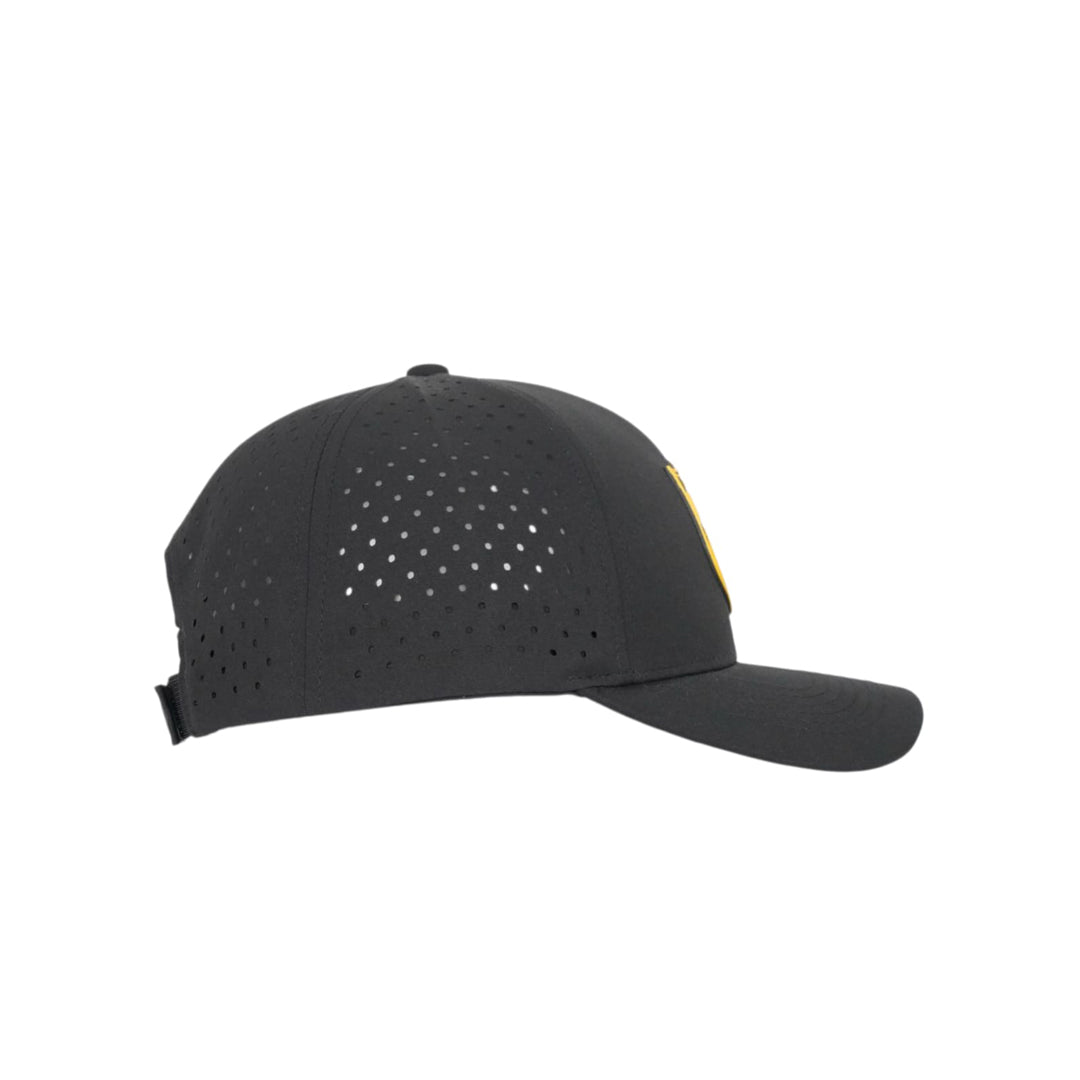 
                  
                    Black Punjab King cap by valientecaps with curved brim and adjustable strap, displayed on a neutral background.
                  
                