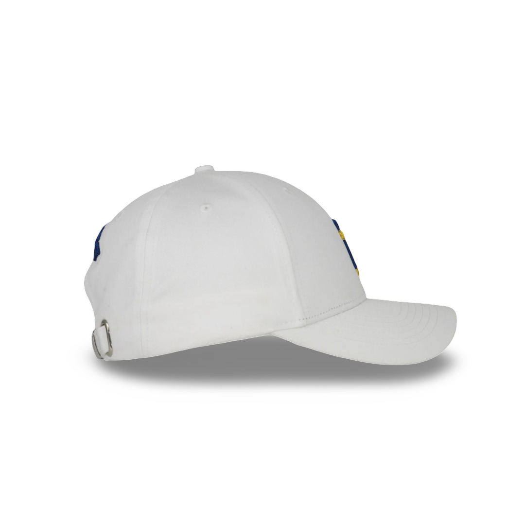 
                  
                    White GT baseball cap by valientecaps featuring a curved brim and adjustable strap, displayed on a plain background.
                  
                