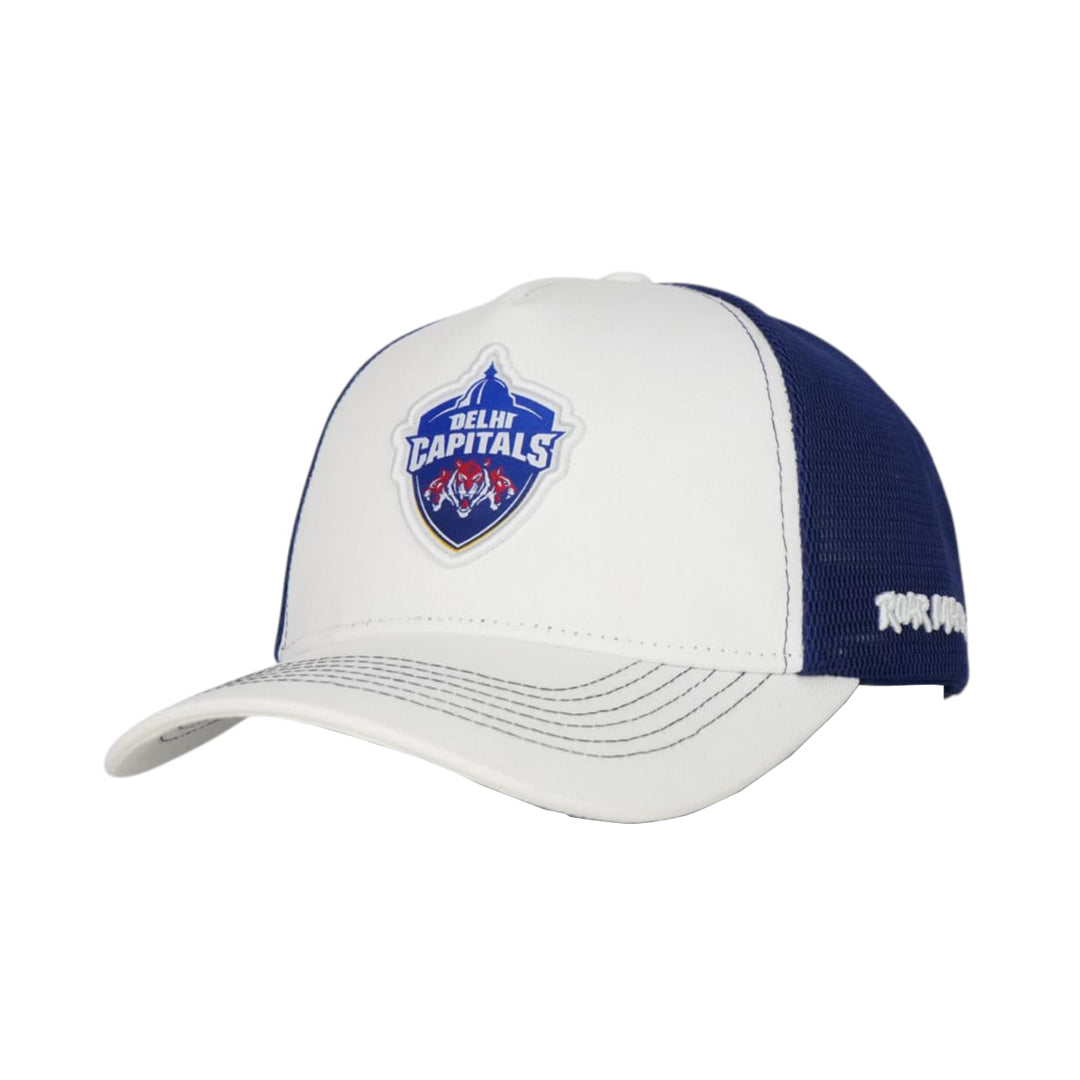 Valientecaps Delhi Capitals classic trucker hat with team logo and mesh back, adjustable strap for a casual sports fan look.
