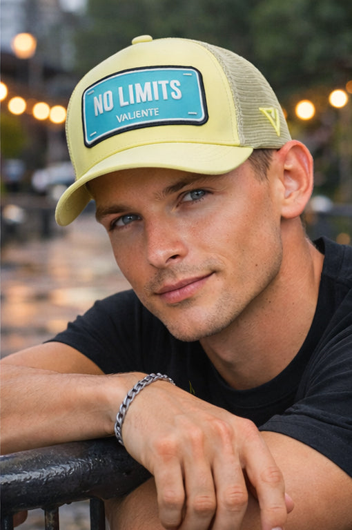 
                  
                    "No Limit" Trucker Hat Premium Rubber Logo
                  
                