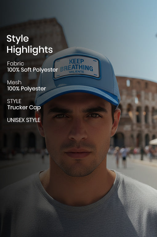 
                  
                    "Keep Breathing" Trucker Hat Premium Rubber Logo
                  
                