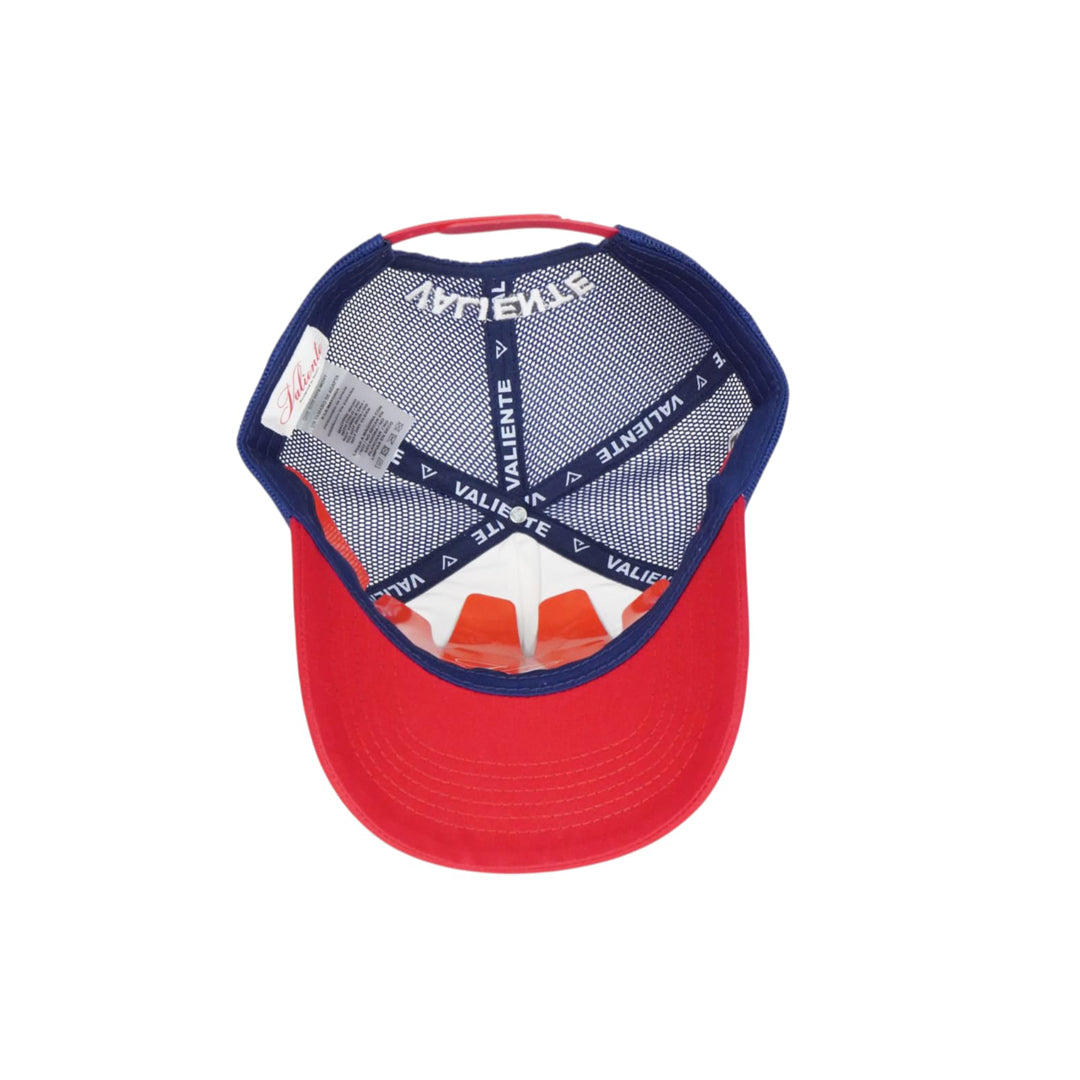 
                  
                    ValienteCaps Kings Trucker Cap with mesh back and adjustable strap, in black and white design.
                  
                