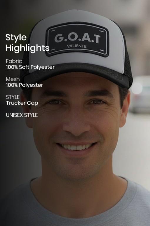 
                  
                    "GOAT" Trucker Hat — Be Legendary, Own the Game - valientecaps
                  
                