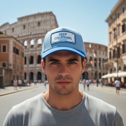 "Keep Breathing" Trucker Hat Premium Rubber Logo - valientecaps