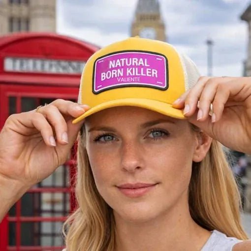 "Natural Born Killer" Trucker Hat Premium Rubber Logo - valientecaps