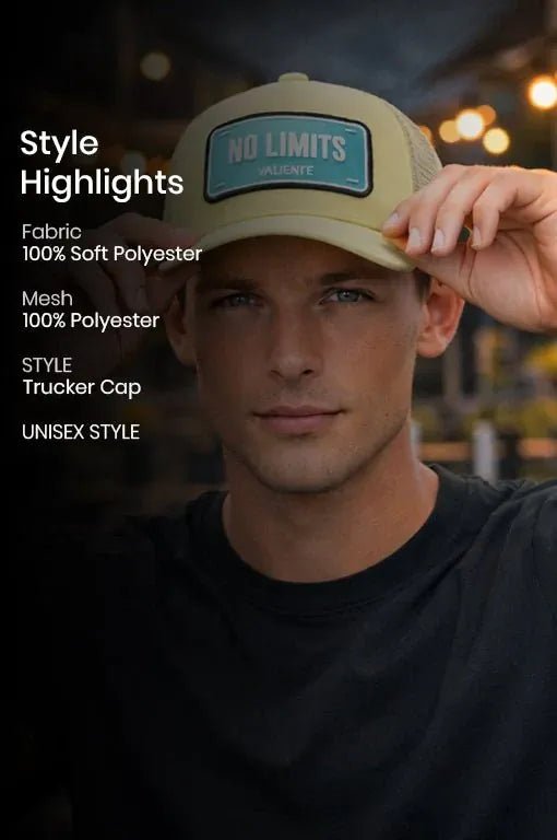 
                  
                    "No Limit" Trucker Hat Premium Rubber Logo - valientecaps
                  
                