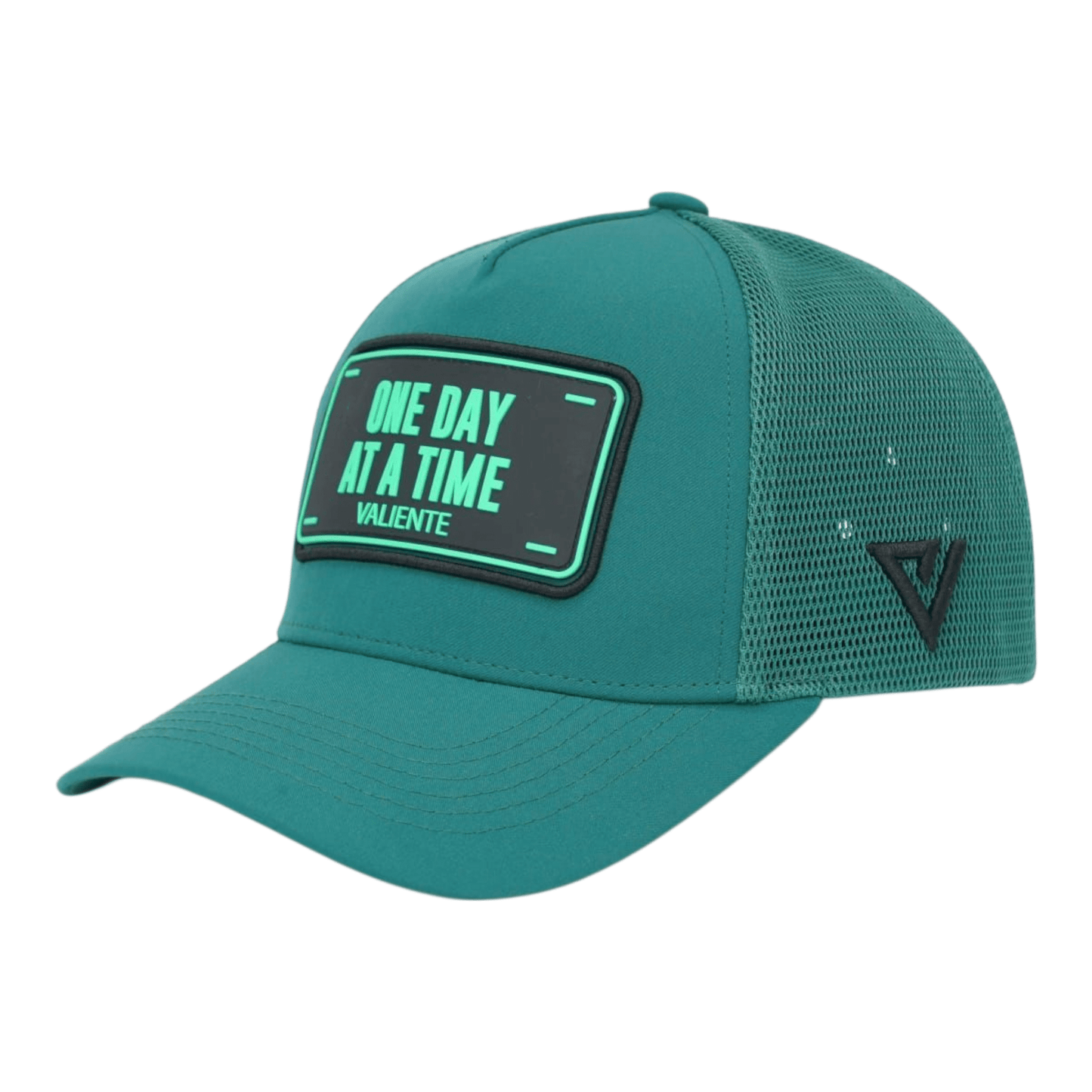 "One Day at a Time" Trucker Hat Premium Rubber Logo - valientecaps