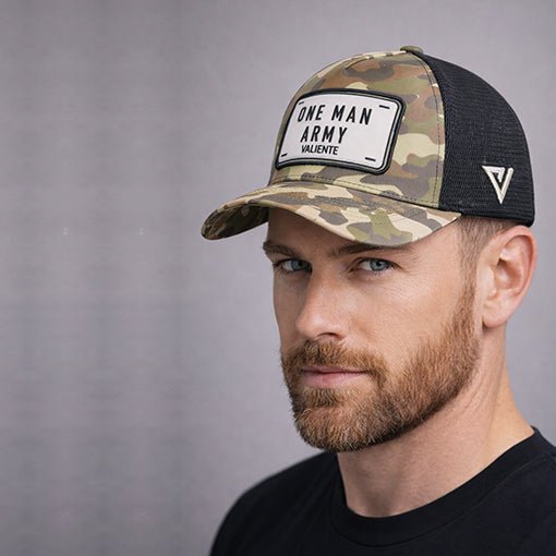 "One Man Army" Trucker Hat Premium Rubber Logo - valientecaps