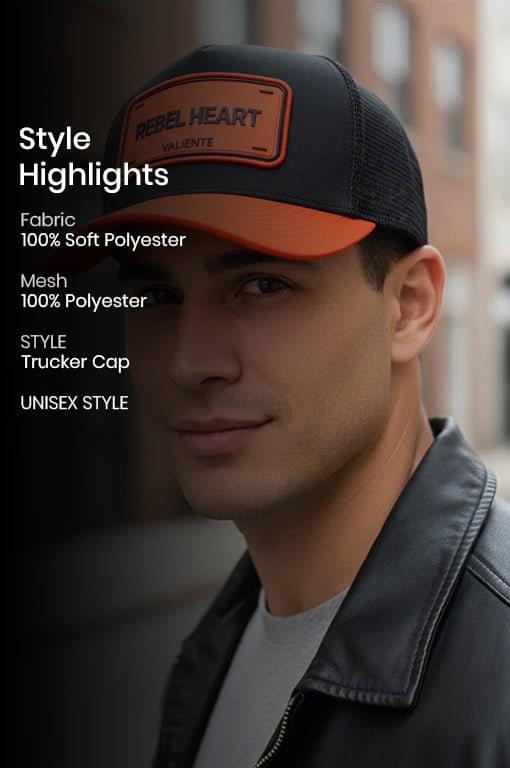
                  
                    "Rebel Heart" Trucker Hat Premium Rubber Logo - valientecaps
                  
                